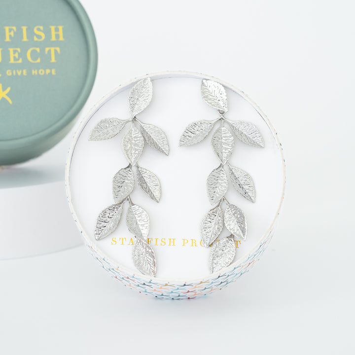 Cascade Leaf Earrings in Platinum