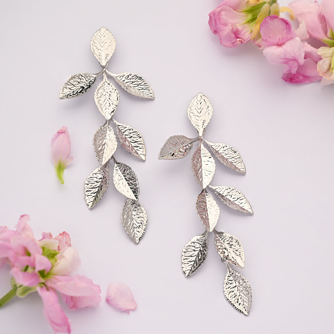 Cascade Leaf Earrings in Platinum