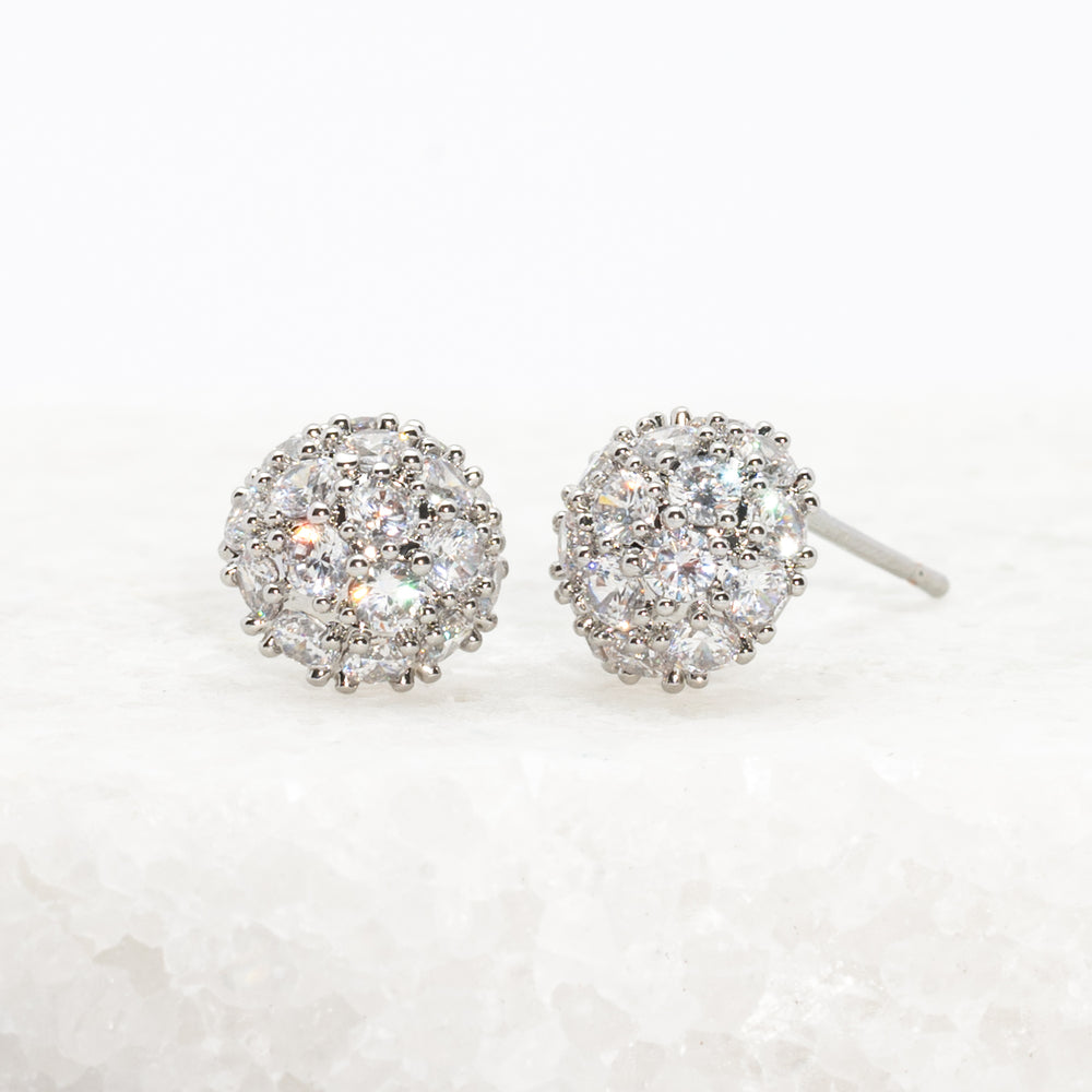 Wedding platinum earrings with zircon, silver earrings for wedding, bridal silver jewelry, silver studs