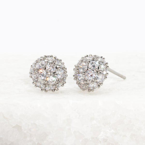 Wedding platinum earrings with zircon, silver earrings for wedding, bridal silver jewelry, silver studs