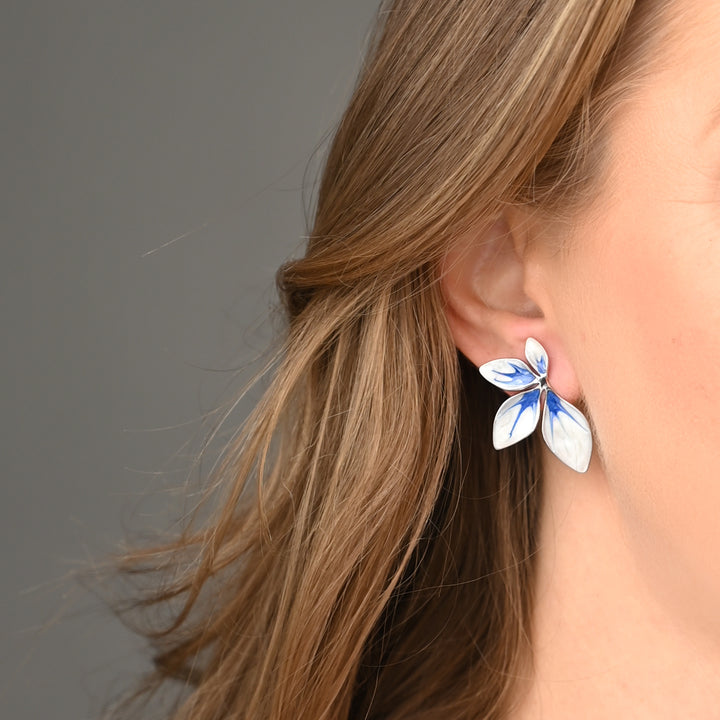 Flourish Blue & Silver Leaf Earrings