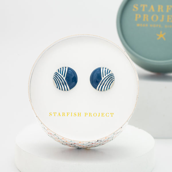 Serenity Wave Earrings in Silver & Cobalt Blue