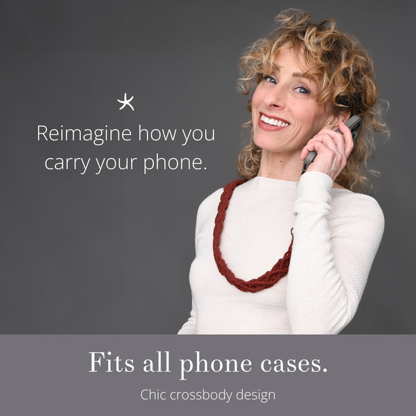Woman using crossbody phone strap, all-size phone cases, unique christmas gift ideas