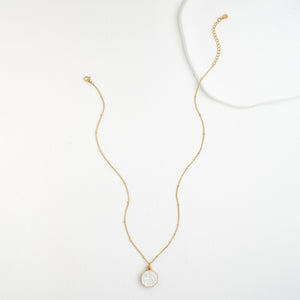 Long pearl necklace, adjustable gold chain, abalone and pearl pendant, jewelry mother of pearl