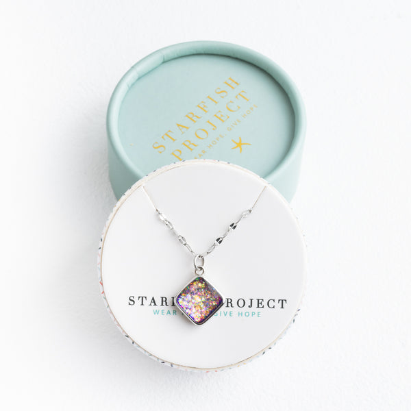 Gift box photo of beautiful silver necklace, necklace with colorful pendant, artisan jewelry for women, Christmas gifts