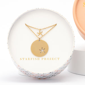 Matching starfish shaped necklace set, Starfish Project gift box, gold necklace, jewelry gifts