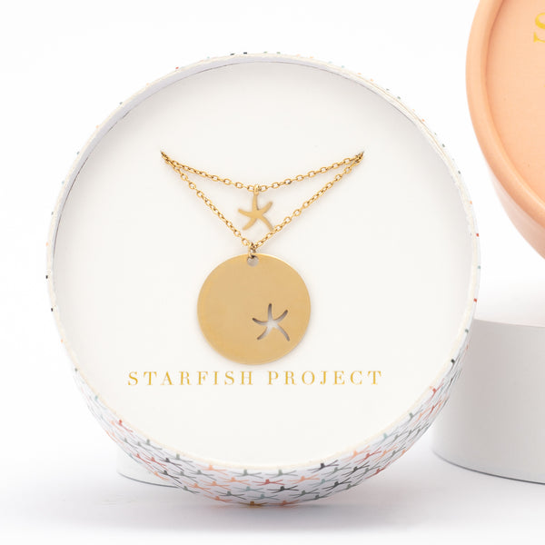 Matching starfish shaped necklace set, Starfish Project gift box, gold necklace, jewelry gifts