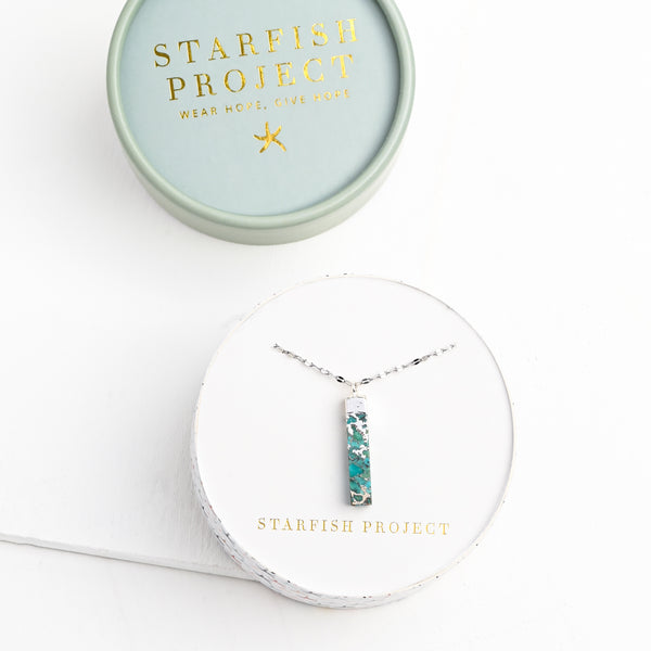 Necklace with silver shaded pendant in white gift box, Starfish Project, necklace company, jewelry web, unique xmas present ideas