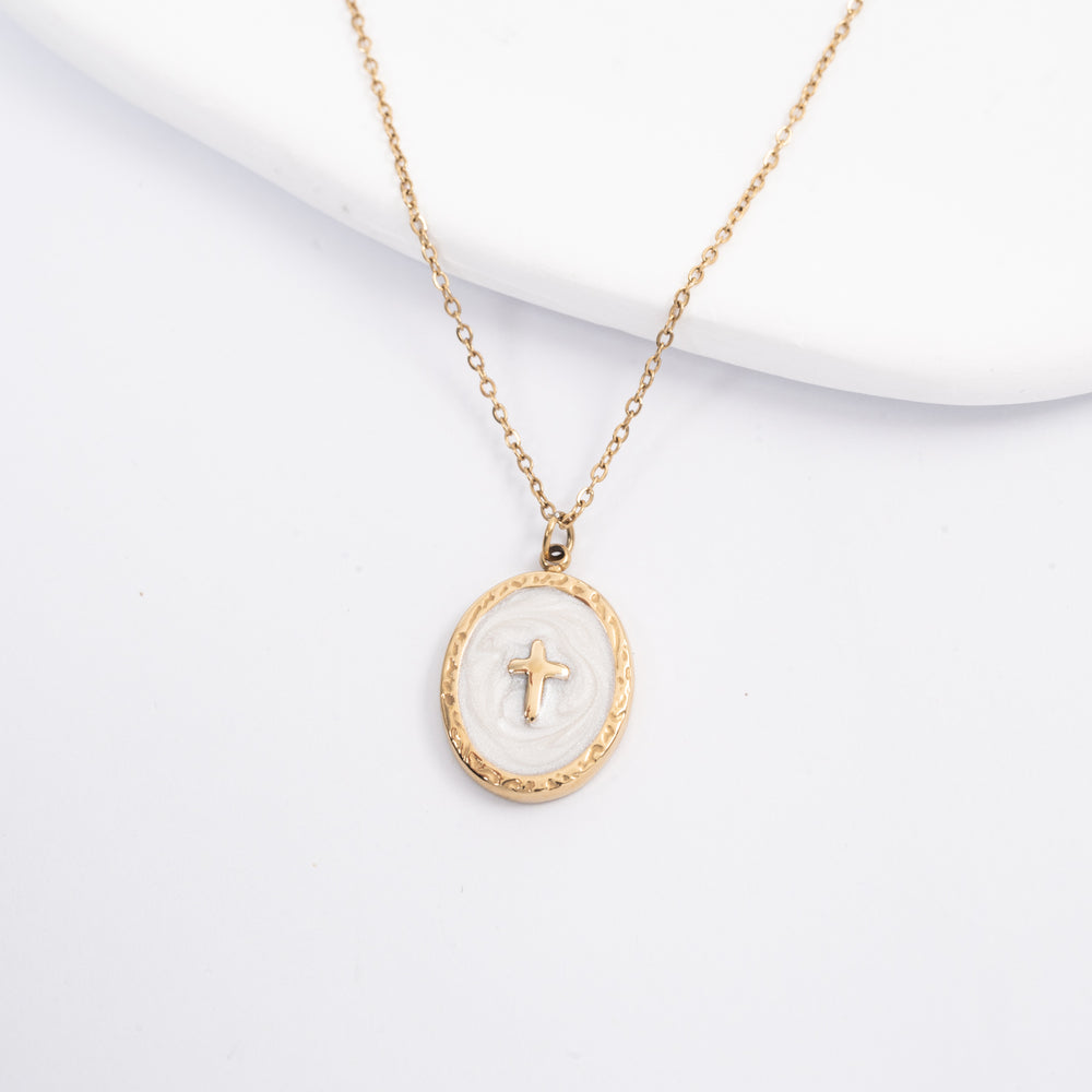 Shine Bright Cross Pendant in Pearl White