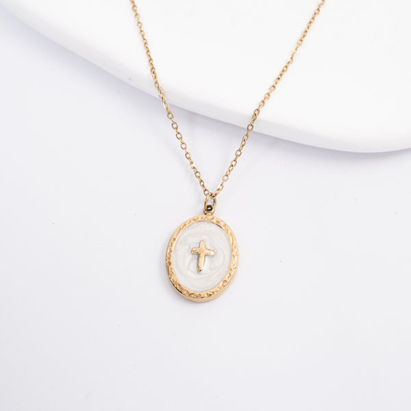 Shine Bright Cross Pendant in Pearl White