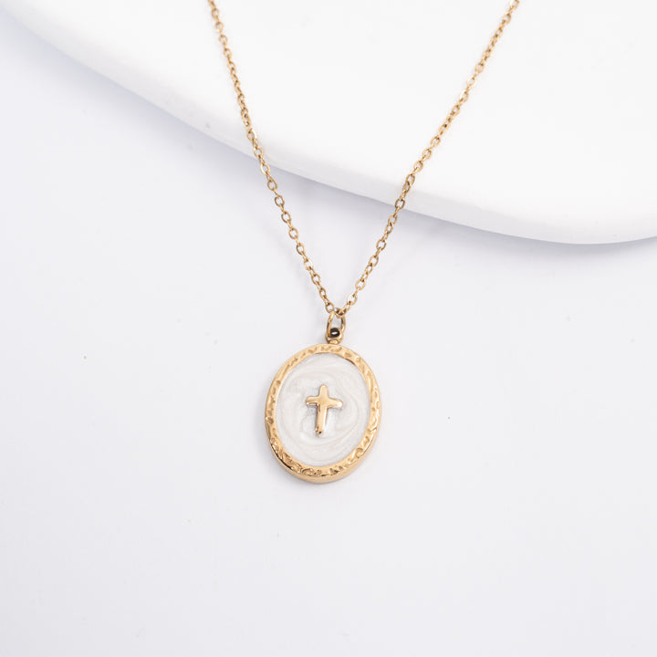 Shine Bright Cross Pendant in Pearl White