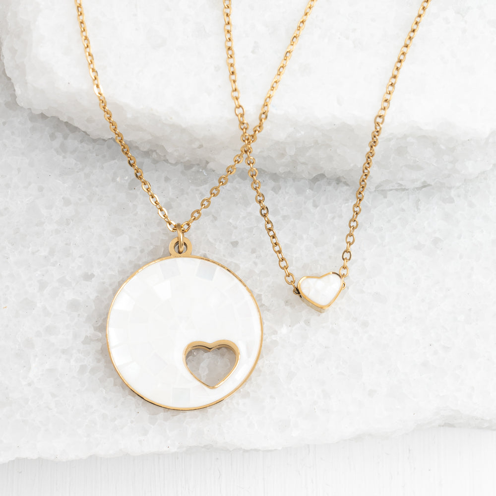 Necklace set, mother of pearl necklace, gold necklaces, pearl pendant, gold chain, women's jewelry, fair trade jewelry business 