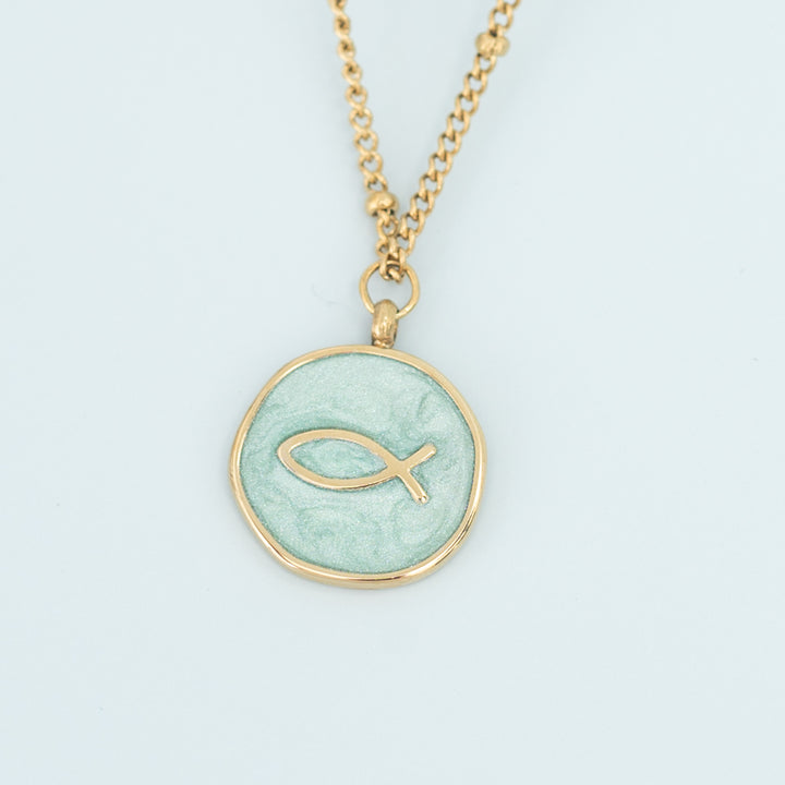 Ichthus Fish Necklace in Mint