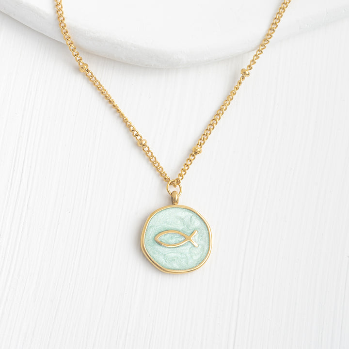 Ichthus Fish Necklace in Mint