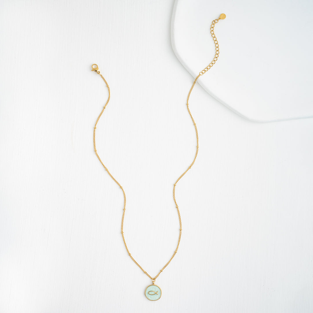 Ichthus Fish Necklace in Mint