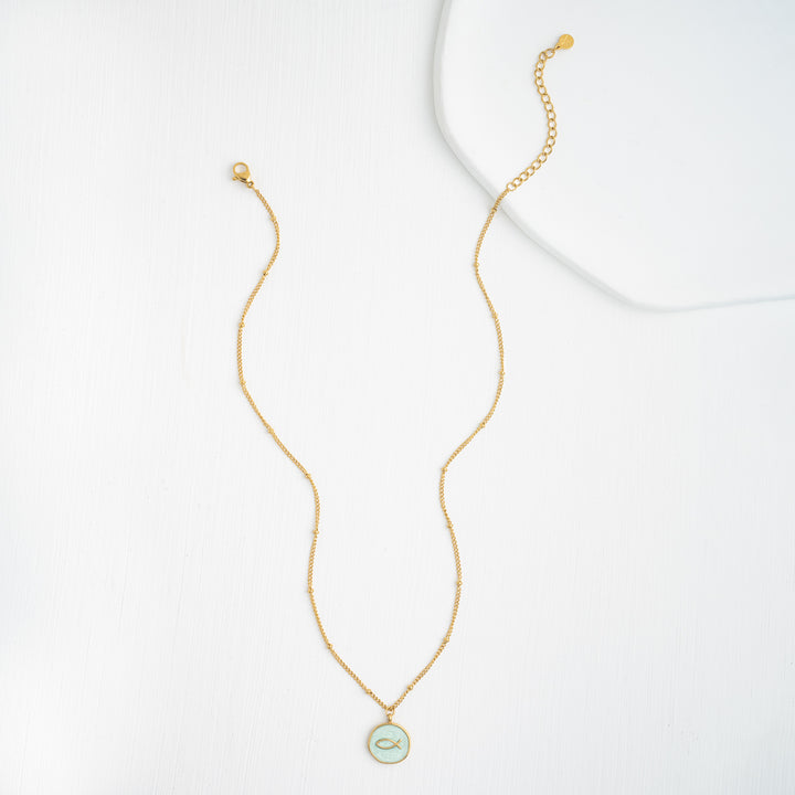 Ichthus Fish Necklace in Mint