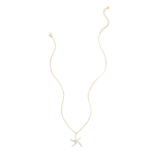 Adjustable gold chain necklace with green starfish pendant, women's ocean necklaces, cute Christmas gifts for women