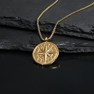 Gold necklace for men, necklace with compass for men, men's gold jewelry, jewelry website, symbolism for hope