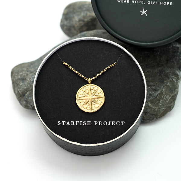 Gift box, starfish project, beautiful jewelry brands, compass pendant, engravable necklace for men, gift ideas for men