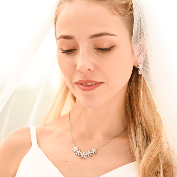 Radiant Bloom Platinum and Zircon Necklace
