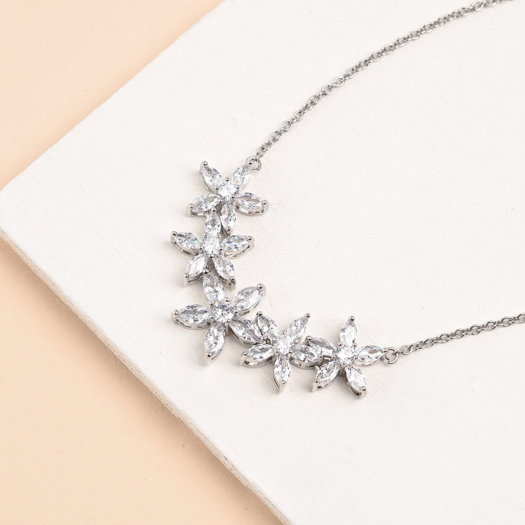 Radiant Bloom Platinum and Zircon Necklace