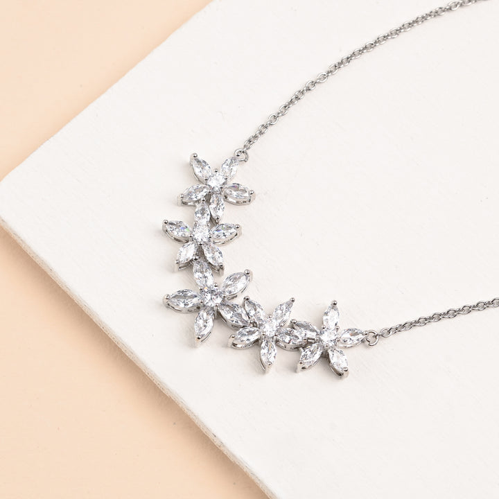 Radiant Bloom Platinum and Zircon Necklace