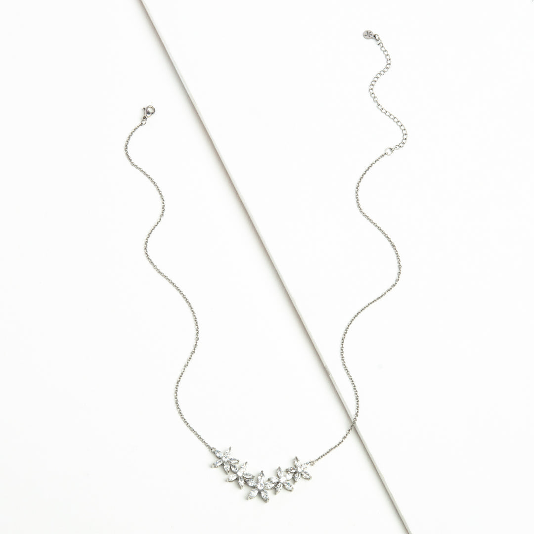Radiant Bloom Platinum and Zircon Necklace