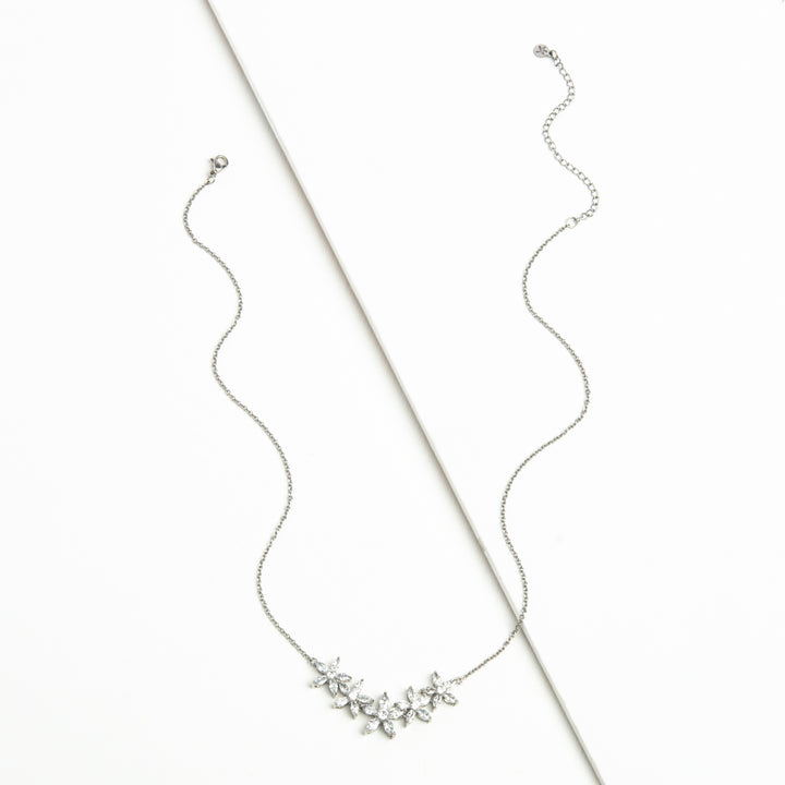 Radiant Bloom Platinum and Zircon Necklace