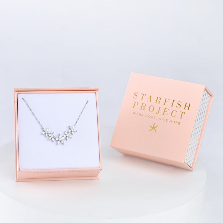 Radiant Bloom Platinum and Zircon Necklace
