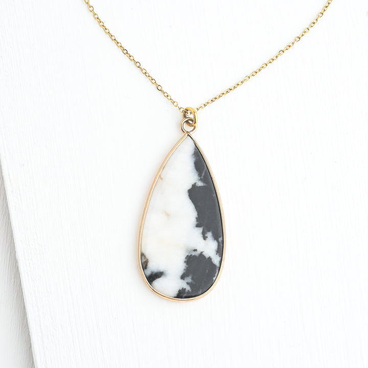 Everlasting Teardrop Necklace in Zebra Jasper Stone