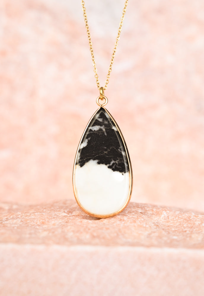 Everlasting Teardrop Necklace in Zebra Jasper Stone