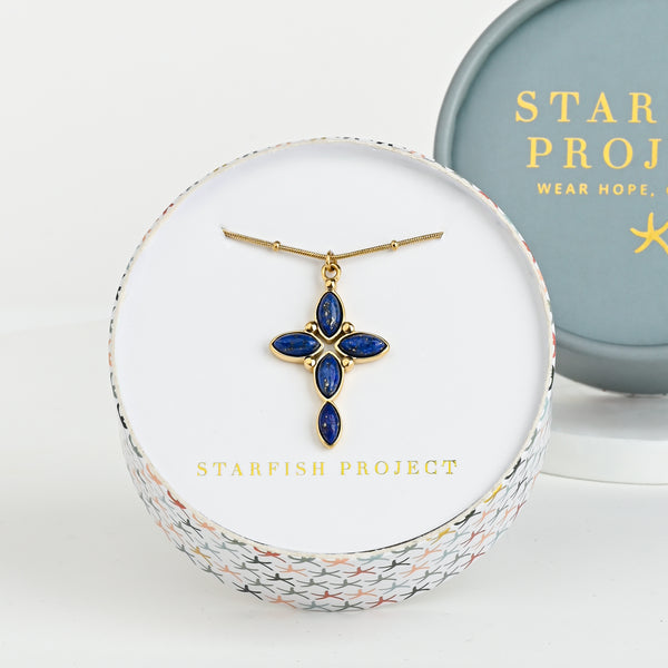 Midnight Star Blue Lapis Cross Necklace