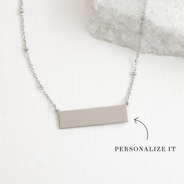 Engravable bar necklace, fair trade businesses, silver engravable necklace for women, special Christmas gift ideas