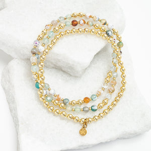 Photo of beautiful bracelet set, gold layered bracelets, agate beads, 18k gold bracelet, women's bracelet companies, Mother's day presents, jewelry gifts