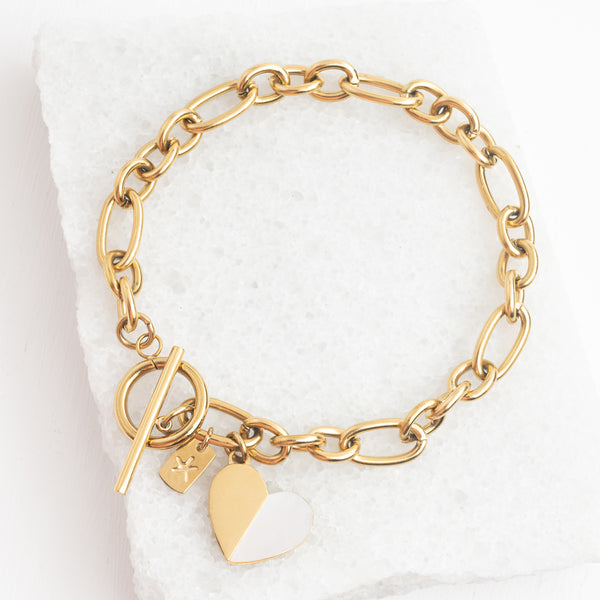 Gold chain bracelet with pearl pendant, 14k gold plated chain, fair trade artisan jewelry, great xmas gifts