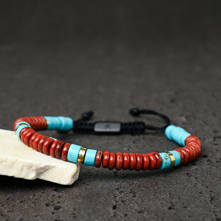 Nomadic Turquoise & Red Jasper Rope Beaded Bracelet