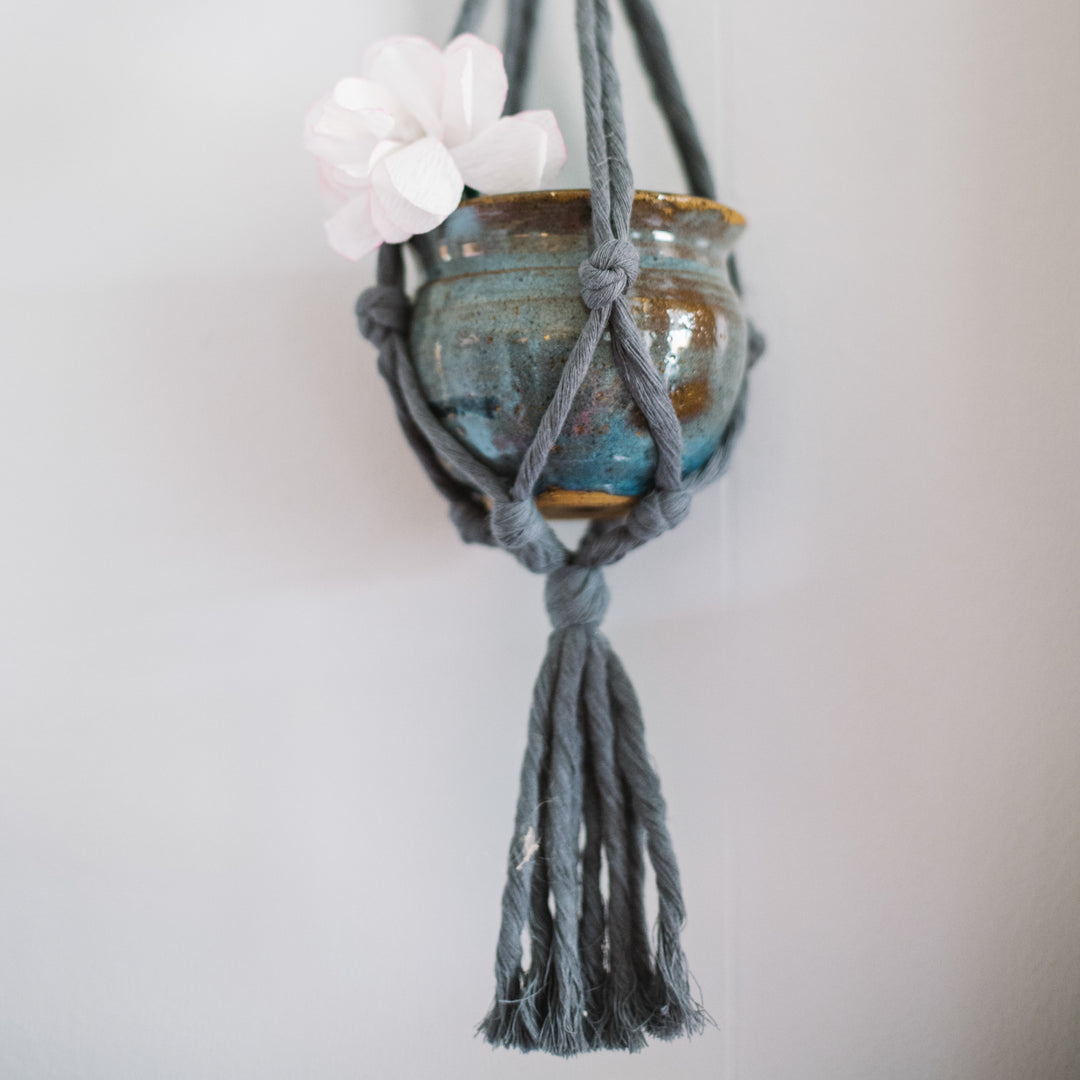 grey macrame plant hanger Mini Flourish Plant Hanger in Greys – Starfish Project