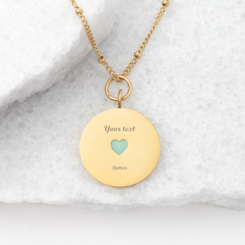 Example photo of engravable necklace, fair trade businesses, gold engravable necklace for women, special Christmas gift ideas