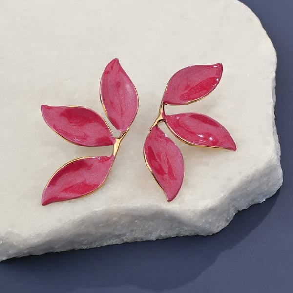 Canopy Leaf Earrings in Ruby Glow