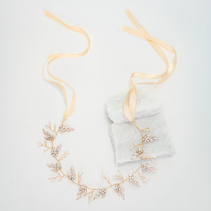 Petite Floral Crystal and Pearl Silk Ribbon Headband