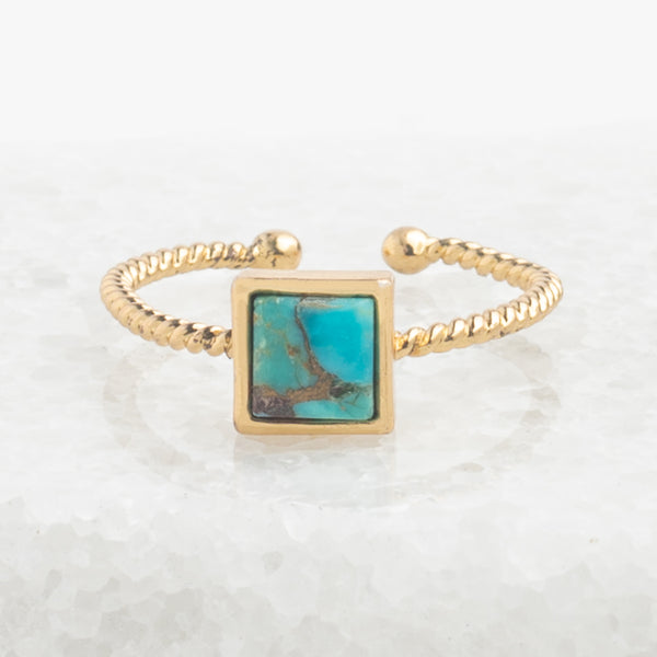 Turquoise and 14k gold plated brass ring, square gold ring, fair trade gold jewelry, women's ring, jewelry like Pandora