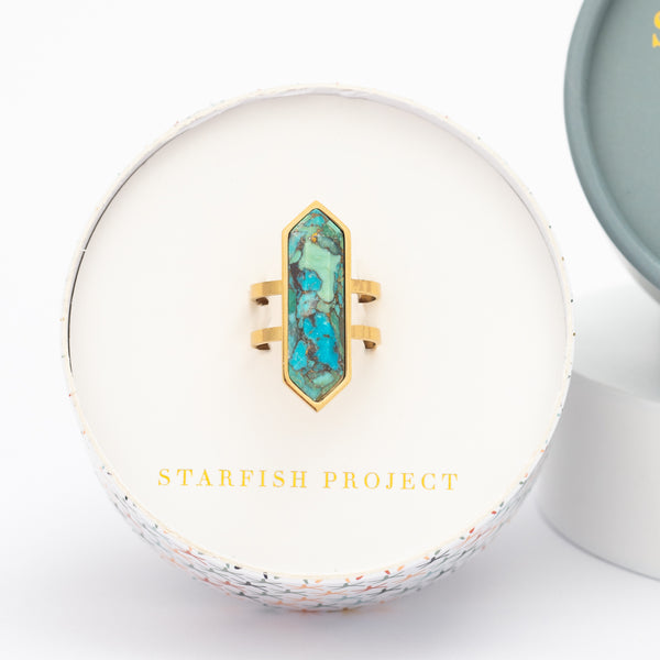 Jewelry gift box, shades of turquoise, cute ring for women, golds, best fair trade jewelry