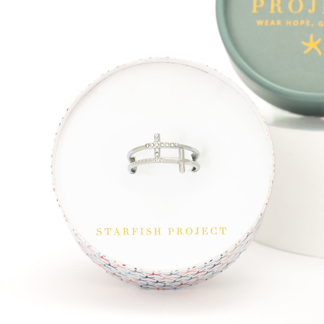 Silver Cross Serenity Ring