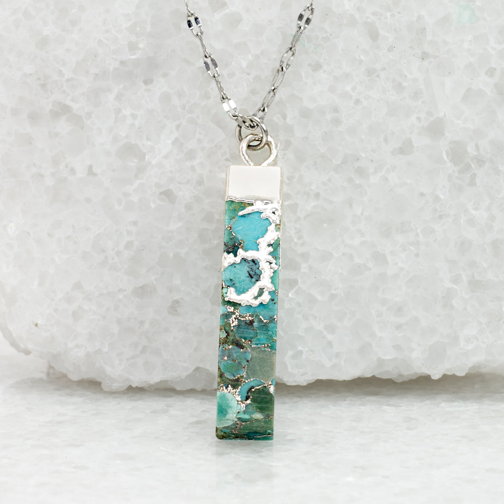 Blue and gold pendant necklace, turquoise stone wrapped in silver with adjustable silver chain, women's jewelry like pandora, fair trade jewelry organization, Mother's day gift idea