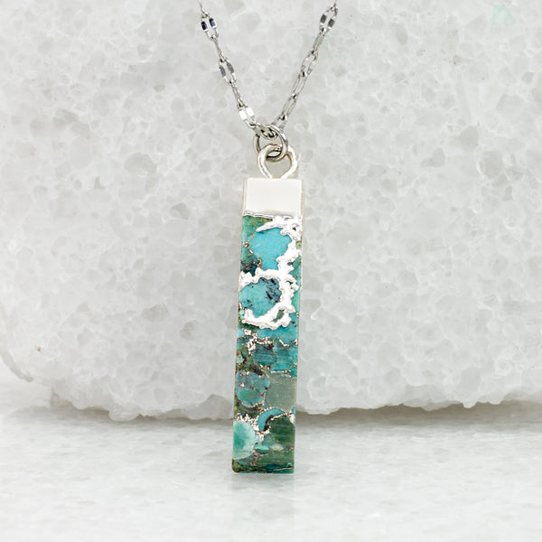 Blue and gold pendant necklace, turquoise stone wrapped in silver with adjustable silver chain, women's jewelry like pandora, fair trade jewelry organization, Mother's day gift idea