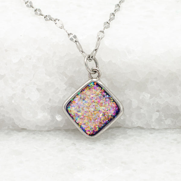 Silver stainless steel necklace with colorful pendant, silver necklaces for women, Mother's day gifts for mom, unique xmas gift ideas, jewelry business