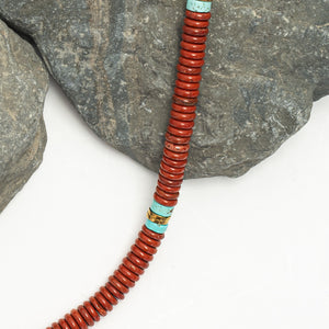 Men's red and turquoise beaded necklace, beaded necklaces for men, ocean necklaces for men, women's artisan jewelry, symbolism for hope