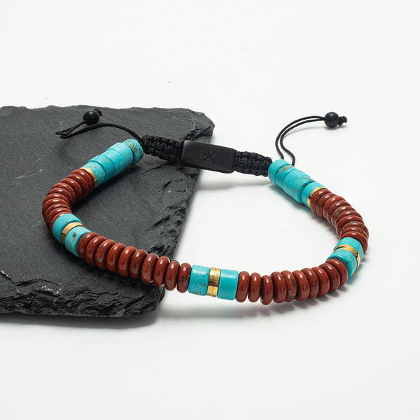 Men's beaded bracelet, simplistic bracelet for men, turquoise and red jasper beaded bracelet, ocean jewelry, jewelry companies