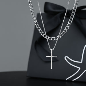 Men's layered silver necklaces, great xmas gifts, jewelry gifts for men, men's silver chain, men's silver cross necklace, gift set deals
