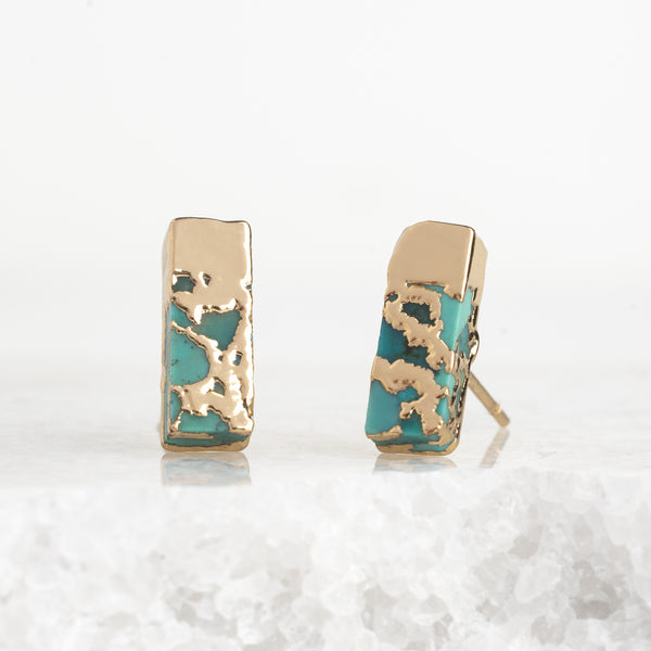 A pair of turquoise and 14k gold plated earring studs, women's fair trade jewelry, beautiful and quality jewelry, jewelry presents 